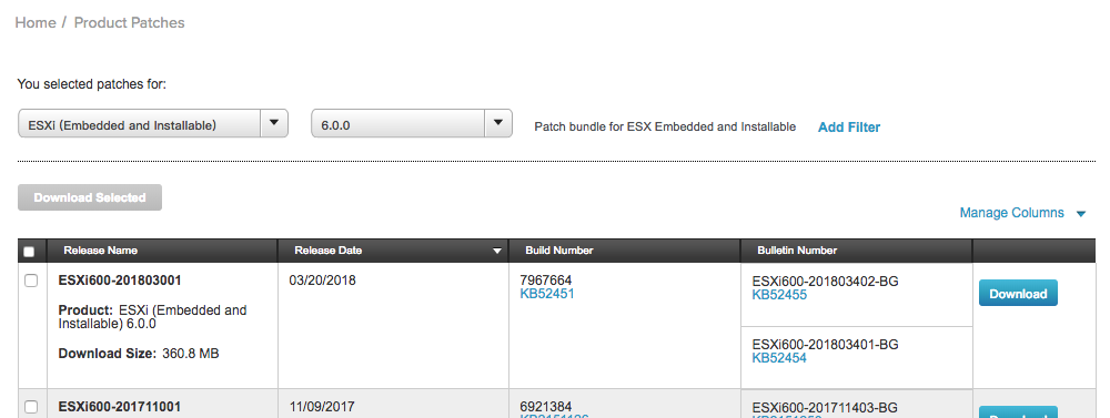 VMware Patch List