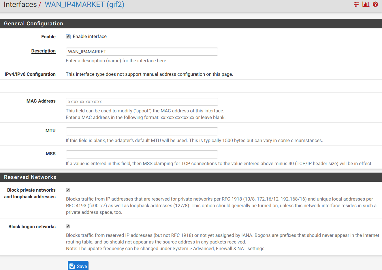 Enabling Interface in pfSense