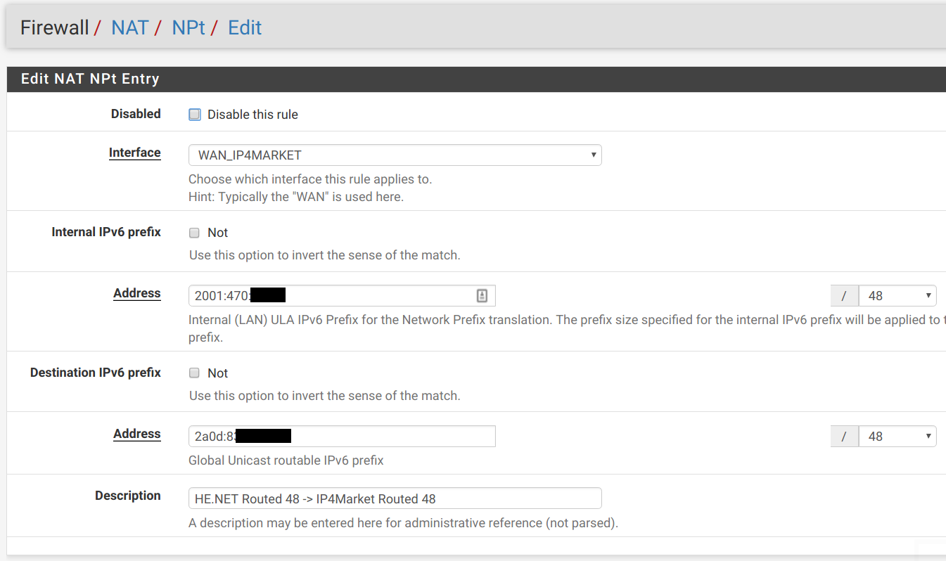 pfSense NPt Configuration