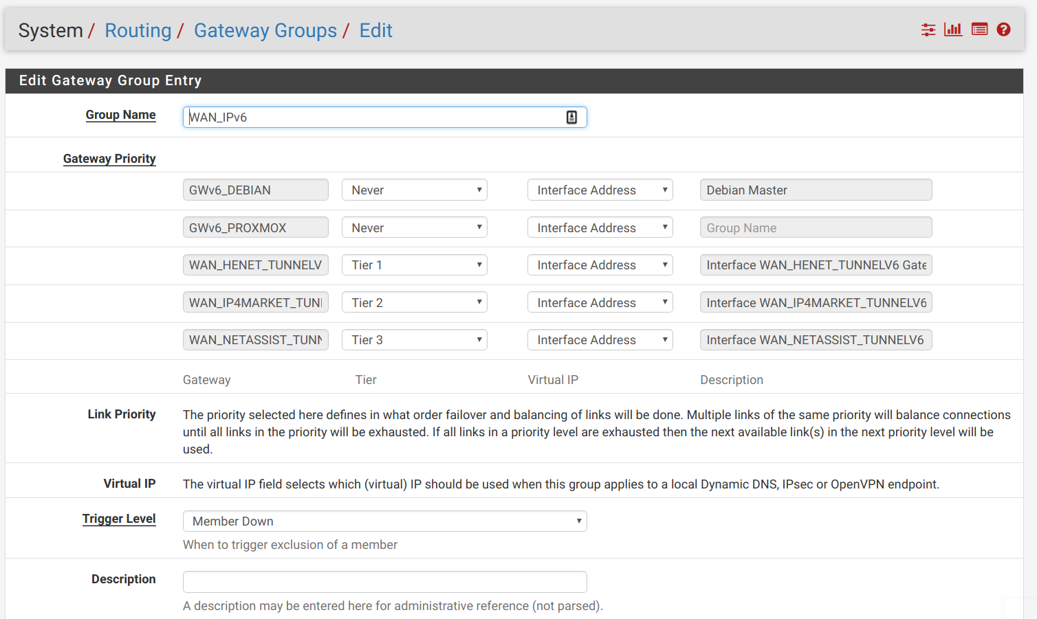 pfSense Gateway Group Settings