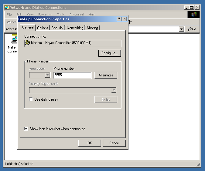 Windows 2000 Dial-up Connection Configuration