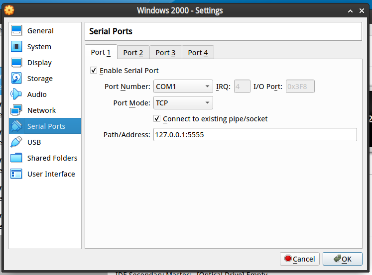 VirtualBox Virtual Serial Port Configuration