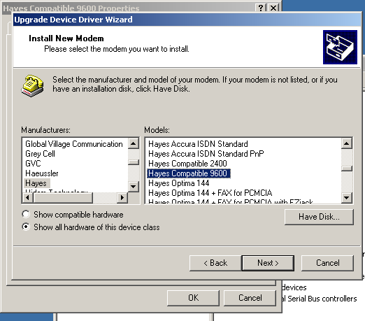 Windows 2000 Driver Selection