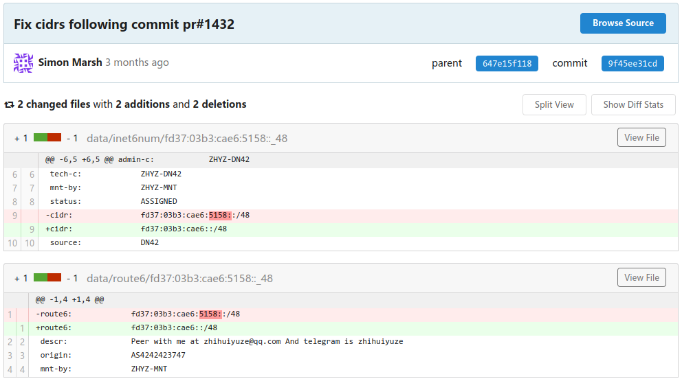 DN42 Registry 中的错误 IPv6 地址块