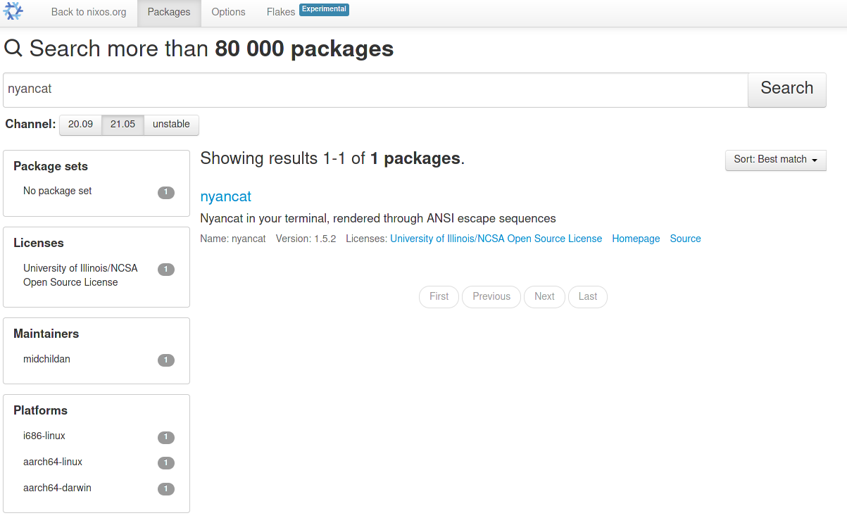 NixOS 官方搜索 Packages 页面