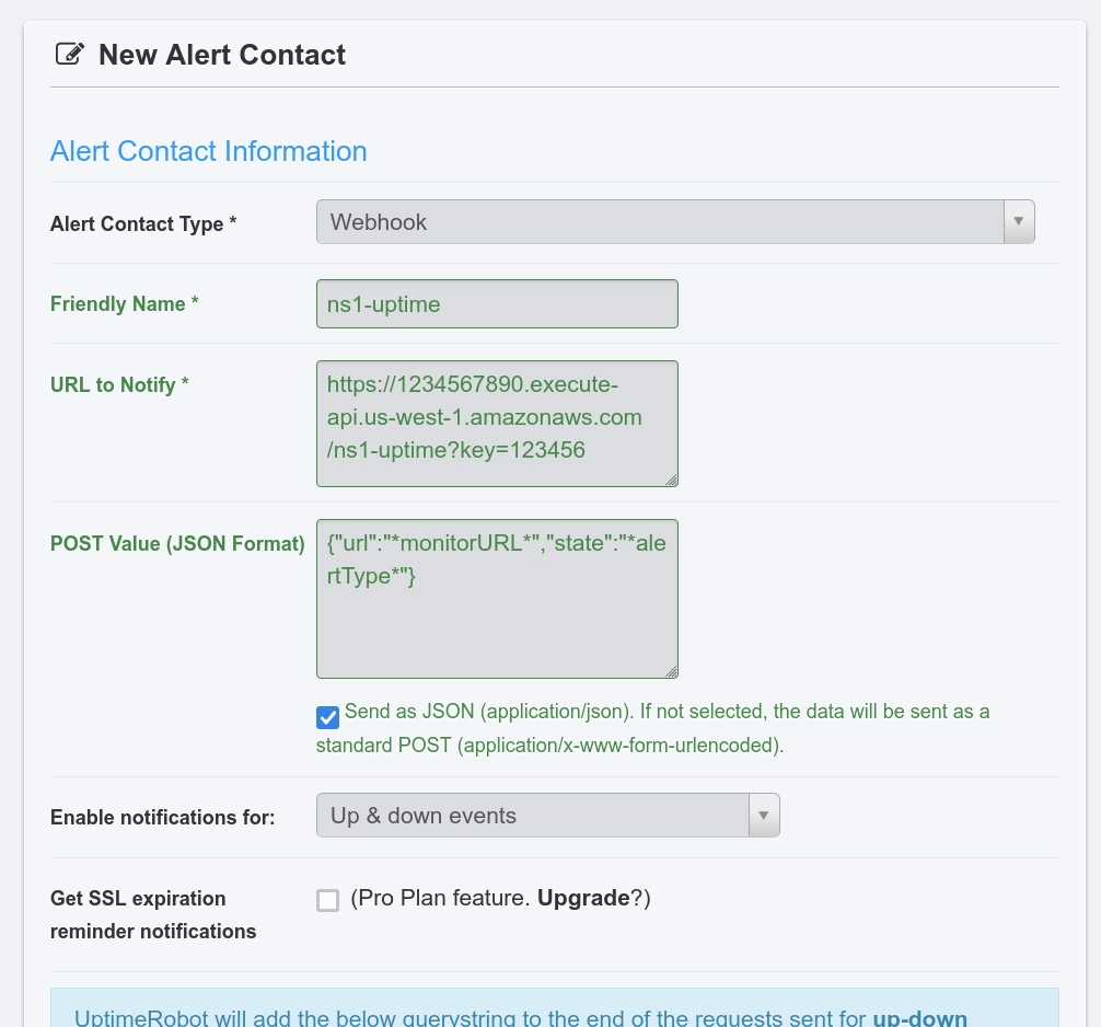 UptimeRobot Webhook 配置